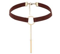 KnSam Choker Kette Damen, Halsband Kreis Rechteck Samt Schmuck Verstellbare Dancing Halloween Geburtstag Party Cosplay Gold Braun, 33.3+5CM