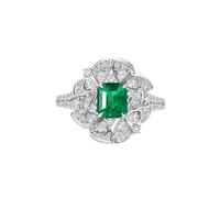 KnSam Echt 18K Au750 Weißgold Verlobungsring, 0.85ct Labor Erstellt Smaragd Diamantring Blumen Rechteckschliff Grün, Ring mit Moissanit Gold 750, Gr.47 (15.0)