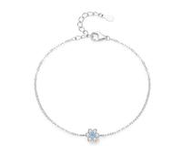 KnSam Echt Gold Schmuck Armband Frauen Weißgold 9 Karat Au375, Klassiker Blumen Damen Armbänder mit Aquamarin Hellblau, 9K Gold Armreif Labor Erstellt Diamant, 16+5cm