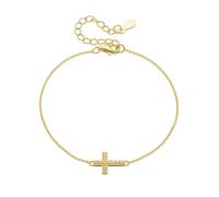 KnSam Echt Gold Schmuck Fuss Schmuck Damen Gelbgold 14 Karat Au585, Fußkette Freundschaft Kreuz mit Diamant, Fußkettchen 14K Gold, 23+5cm