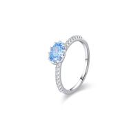 KnSam Echt Gold Schmuck Trauringe 14 Karat Weißgold, Elegant Reihe Verlobungsring mit Topas Blau Ovalschliff, 14K Gold Pärchen Ringe Moissanit, Gr.65 (20.7)