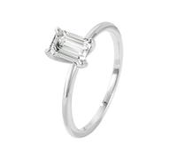 KnSam Echt Gold Schmuck Trauringe Au 375/585/750 Weißgold, Freundschaftsringe Solitär mit Labor Erstellt Diamant Baguetteschliff, Solitärring Weiß Gold 9K/14K/18K, Gr.47-65
