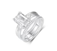 KnSam Echt Gold Schmuck Weißgold Au750 Verlobungsring, Zierlich Klassiker Pärchen Ringe mit Moissanit Rechteckschliff, Hochzeitsring Au750 Gold, Gr.63 (20.1)