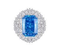 KnSam Echt Goldschmuck Freundschaftsringe 9 Karat 375 Weißgold, Zierlich Partnerringe mit Labor Erstellt Saphir Blau Smaragdschliff, 9K Gold Solitärring Moissanit, Gr.60 (19.1)