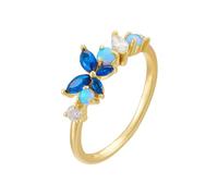 KnSam Echt Goldschmuck Hochzeitsring 14 Karat Au585 Gold, Verlobungsring Blumen mit Saphir Blau, Trauringe Moissanit Au 585, Gr.58 (18.5)