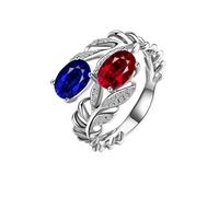 KnSam Echt Goldschmuck Verlobungsring Weißgold Au750, Labor Erstellt Saphir Rubin Trauringe Klassiker Ovalschliff Rot, Moissanit Partnerringe 18K, Gr.60 (19.1)