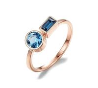 KnSam Echt Hochzeitsring Rotgold 585 14K, Klassiker Zierlich Verlobungsring mit Topas Blau Rechteckschliff, 14K Rosegold Antragsring, Gr.53 (16.9)