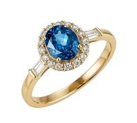 KnSam Echt Pärchen Ringe 18K Gold, Verlobungsring Halo mit Topas Blau Ovalschliff, Ring Moissanit 750 Gold, Gr.61 (19.4)