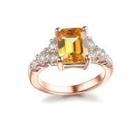 KnSam Echt Rotgold 18K Solitärring, Klassiker Verlobungsring mit Citrin Gelb Rechteckschliff, Moissanit Trauringe Rose Gold Au750, Gr.56 (17.8)