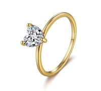 KnSam Echt Schmuck Antragsring Gelbgold Au 375/585/750, Solitär Herz Eheringe mit Labor Erstellt Diamant Herzschliff, 9K/14K/18K Gold Verlobungsring, Gr.47-65