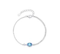 KnSam Echt Schmuck Armband Charms Weißgold 14K Au585, Frau Armbänder Zierlich Klassiker mit Turmalin Blau Ovalschliff, Armreifen Diamant Gold 585, 17+5cm