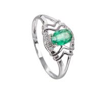 KnSam Echt Schmuck Pärchen Ringe 18 Karat 750 Weißgold, Elegant Hohl Design Verlobungsring mit Smaragd Grün Ovalschliff, 18K Gold Ringe mit Diamond ohne Nickel, Gr.62 (19.7)
