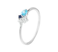 KnSam Echt Solitärring Au375 Weißgold, Schmal Freundschaftsringe mit Topas Blau Ovalschliff, 9K Verlobungsring Saphir Moissanit, Gr.48 (15.3)