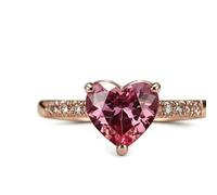 KnSam Echt Trauringe Weißgold Au 375/585/750, Herz Solitärring mit Labor Erstellt Rose Saphir Rose Herzschliff, 9K/14K/18K Weiß Gold Pärchen Ringe Diamant, Gr.47-65
