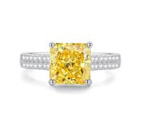 KnSam Echt Weißgold Au750 18K Verlobungsring, Zierlich Solitärring mit Citrin Gelb Quadratschliff, Moissanit Hochzeitsring 18K Gold, Gr.60 (19.1)
