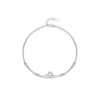 KnSam Echte Goldschmuck 14K Weißgold Armreif Damen, Stern Armband Frau Schlicht, Armreifen Au585 Gold, 18+5cm