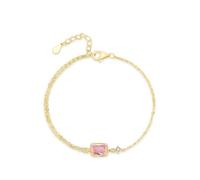 KnSam Echte Goldschmuck Armbänder für Frauen 14 Karat 585 Gold, Klassiker Zierlich Armreif Damen mit Labor Erstellt Rose Saphir Rose Rechteckschliff, 14K Gelbgold Armreif Moissanit, 19+3cm