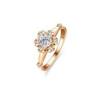 KnSam Echte Goldschmuck Eheringe Au 375/585/750 Rosegold, Freundschaftsringe Blumen mit Labor Erstellt Diamant, Partnerringe Rose Gold 9K/14K/18K, Gr.47-65