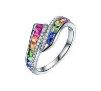 KnSam Echte Goldschmuck Hochzeitsband Weißgold 585 14K, Elegant Regenbogen Hochzeitsring mit Saphir 1.3ct Bunt Prinzessschliff, Au585 Gold Eheringe mit Diamond ohne Nickel, Gr.54 (17.2)