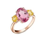 KnSam Echte Goldschmuck Rotgold 14K Au585 Freundschaftsringe, Klassiker Solitärring mit Labor Erstellt Saphir Rose Ovalschliff, Partnerringe Rose Gold Au585, Gr.58 (18.5)