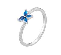 KnSam Echtes 18 Karat Weißgold 750 Freundschaftsringe, Blumen Hochzeitsring mit Saphir Blau, Moissanit Partnerringe 18K Gold, Gr.49 (15.6)