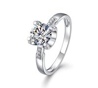 KnSam Echtes Hochzeitsring Weißgold 9K/14K/18K, 4 Klaue Trauringe mit Labor Erstellt Diamant, Au 375/585/750 Weiß Gold Ring, Gr.47-65