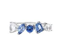 KnSam Echtes Weiß Gold 9K/14K/18K Verlobungsring, Zierlich Solitärring mit Topas Blau Baguetteschliff, Moissanit Pärchen Ringe Au 375/585/750 Weißgold, Gr.47-65