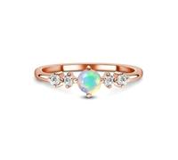 KnSam Echtgold Schmuck 585 Rosegold Verlobungsring, Schmal Trauringe mit Mondstein Bunt, Diamant Partnerringe 585 Gold, Gr.58 (18.5)