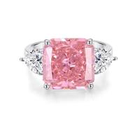 KnSam Echtgold Schmuck Eheringe Weißgold 9K, Freundschaftsringe Herz mit Labor Erstellt Rose Saphir Rose Quadratschliff, Partnerringe Moissanit Au375 Gold, Gr.48 (15.3)
