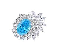 KnSam Echtgold Schmuck Verlobungsring Platinum PT950, Klassiker Trauringe mit Topas Blau Ovalschliff, Platin Freundschaftsringe Moissanit, Gr.57 (18.1)