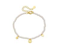 KnSam Echtschmuck 14 Karat 585 Gelbgold Armband Damen, Stern Herz Armreifen Frau mit Perle, Armreif 14K Gold, 18+5cm