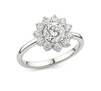 KnSam Echtschmuck Partnerringe Weiß Gold Au 375/585/750, Verlobungsring Blumen mit Labor Erstellt Diamant, Eheringe 9K/14K/18K Weißgold, Gr.47-65