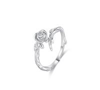 KnSam Echtschmuck Weißgold Au585 14 Karat Trauringe, Rose Blumen Eheringe mit Diamant, Antragsring Gold 585, Gr.48 (15.3)