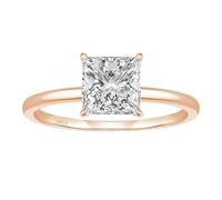 KnSam Ehering Damen 925 Sterling Silber, Solitärring Freundschaftsring Frauen mit Zirkonia Prinzessschliff, Gold Rose Damen Freundschaftsringe, Gr.61 (19.4)