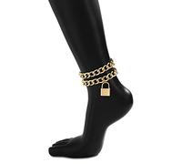 KnSam Fußkettchen Strand, Fußkette Panzerkette mit Schloss Anhänger Strandschmuck auch als Armband Schmuck für Frauen und Mädchen, Gold, 27CM