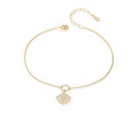 KnSam Gold 375 9 Karat Fußkette Damen Verstellbar Echt Gold Schmuck, Muschel Boho Fußkettchen mit Diamant, Fußkettchen 9K Gelbgold, 22+5cm