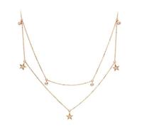 KnSam Halskette Damen Hochzeit 18K 750 Rose Gold Echtes, 0.14ct Labor Erstellt Diamant Frau Ketten Doppelte Schicht Stern Anhänger Rundschliff Weiß, Damenkette Au750 Rosegold, 45CM