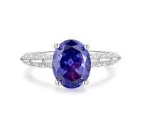 KnSam PT950 Platinum Antragsring Echt Goldschmuck, Klassiker Eheringe mit Labor Erstellt Tansanit Blau Ovalschliff, Verlobungsring Moissanit Platin, Gr.48 (15.3)