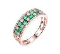 KnSam Rotgold 14 Karat 585 Verlobungsring, 1.27ct Grün Labor Erstellt Smaragd Hochzeitsband Elegant Hohl Blumen Ovalschliff, 14K Rosegold Trauringe Moissanite Echte Goldschmuck, Gr.57 (18.1)