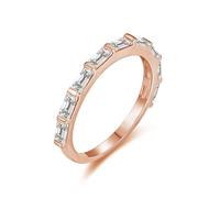 KnSam Rotgold 14 Karat Verlobungsring Echt Gold, Halb Ewigkeit Hochzeitsring mit Moissanit Rechteckschliff, Hochzeitsband Rose Gold Au585, Gr.51 (16.2)