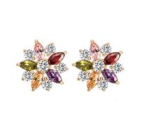 KnSam Schmuck Ohrringe Vergoldet, Ohrstecker Blume, Ohrstecker mit Bunt Zirkonia in Marquiseschliff, Gold, 15MM