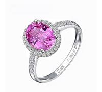 KnSam Verlobungsring Weißgold 750 18 Karat, Klassiker Freundschaftsringe mit Labor Erstellt Rosa Saphir 0.6ct Ovalschliff Rosa, Echt Pärchen Ringe 18K Gold, Gr.49 (15.6)