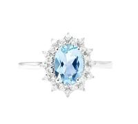 KnSam Weiß Gold 9K/14K/18K Trauringe Echt Gold, Blumen Partnerringe mit Aquamarin Hellblau Ovalschliff, Antragsring Diamant Au 375/585/750 Weißgold, Gr.47-65