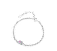 KnSam Weißgold 14 Karat 585 Armbänder Echt Schmuck, Doppelte Schicht Kette Armreifen Damen mit Labor Erstellt Rose Saphir Rose, Armreif Moissanit 14K Gold, 18+5cm