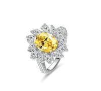 KnSam Weißgold 14 Karat 585 Hochzeitsring Echter Schmuck, Blumen Verlobungsring mit Labor Erstellt Gelb Saphir Gelb Ovalschliff, Ring Moissanit Gold 585, Gr.61 (19.4)
