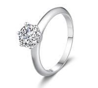 KnSam Weißgold 585 14K Trauringe Echt Gold Schmuck, 6 Klaue Verlobungsring mit Moissanit, Antragsring 14K, Gr.61 (19.4)