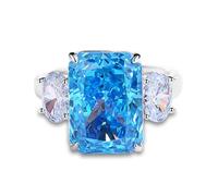 KnSam Weißgold 585 Eheringe Echt Gold Schmuck, Klassiker Verlobungsring mit Topas Blau Smaragdschliff, Pärchen Ringe Moissanit 14K Gold, Gr.58 (18.5)