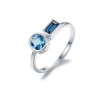 KnSam Weißgold Au750 18 Karat Antragsring Echt Gold, Zierlich Verlobungsring mit Topas Blau Rechteckschliff, Freundschaftsringe 18K Gold, Gr.51 (16.2)