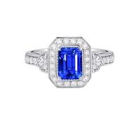 KnSam Weißgold Au750 18 Karat Diamantring Echt Schmuck, 1.17ct Labor Erstellt Saphir Freundschaftsringe 4 Klaue Rechteckschliff Blau, Ring mit Moissanit 18K Gold, Gr.58 (18.5)