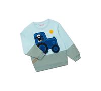 koaa Shaun das Schaf 'Traktor' Kinder-Sweater - Blau Grün, 100% Bio-Baumwolle, Kids Sweater, Pullover Jungen, mädchen Langarmshirt, 104-128 (DE/NL/SE/PL, Numerisch, 116, Regular, Blau Grün)